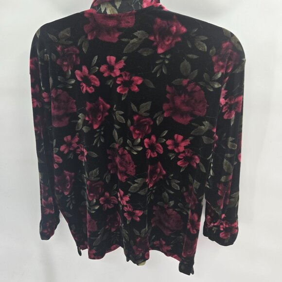 Nicole By Nicole Miller Black Red Velvet Floral Button Down Blouse Size 8 - Picture 2 of 7